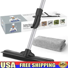 Pet Hair Removal Rubber Broom W/ Built in Squeegee 3 in 1 Floor Brush for Carpet