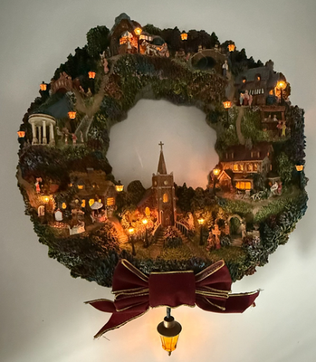 #ad Hawthorne Village Thomas Kinkade Village Spring Splendor Illuminated Wreath 2006 $76.49