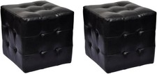 Lot de 2 poufs cubes capitonnés noir similicuir 30x30x30 cm repose-pieds ottoman