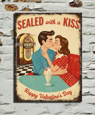 Sealed With A Kiss Happy Valentines Day Metal Sign plaque Cafe Shop Kitchen