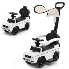 3 in 1 Mercedes Benz G350 Stroller Sliding Car Ride on Push Car w/ Canopy White