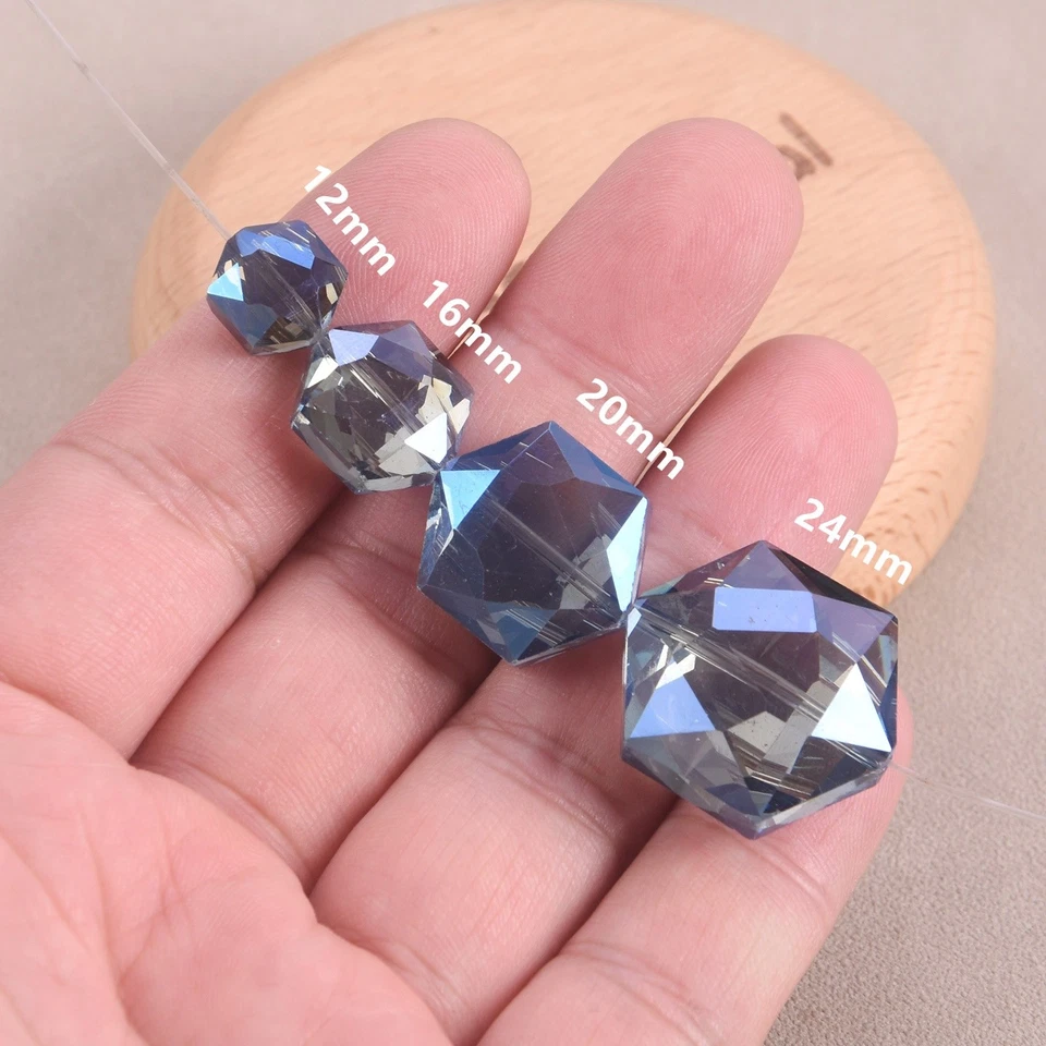 10pcs 12/16/20/24mm Faceted Crystal Glass Loose Hexagon Beads for Jewelry Making - Image 4 of 4