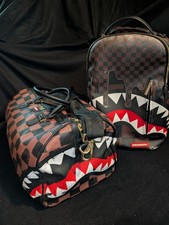 Sprayground Sharks In Paris Checkered Shark Mouth Backpack  Duffle Bag Set-RARE