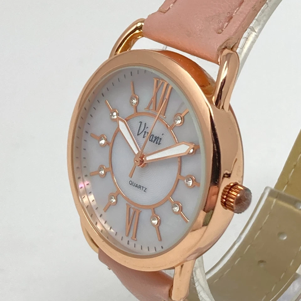 Vivani Watch Women 34mm Rose Gold Tone MOP Dial Bling Pink Band New Battery 8.5" - Image 4 of 4