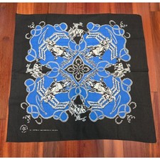 Vintage 1980s Rodeo Cowboy Bandana Black Blue Western Fast Color
