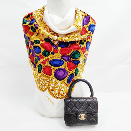 Chanel Hand Bag Scarf 2 set Black Silk Satin 2754670