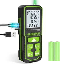 Huepar Professional Green Laser Measuring Tool 196ft, Digital Rechargeable Laser