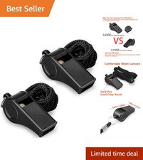 2 Pack Referee Whistles with Lanyard - Crisp Sound for Coaches and Teachers