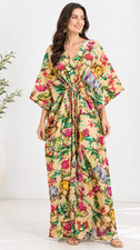 Indian Cotton Kaftan Beige Safari Print Fashionable Womens Clothing Caftan Dress