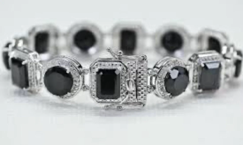 Fine Round & Emerald Cut Black Spinal Gemstone, 52 diamonds, 7.75” - Image 2 of 4