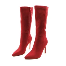 Lurnyet Women's Pointed Toe Calf High Classic Dress Boot 4 Inch Stiletto Heel