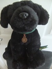 23cm HARRODS BLACK LAB LABRADOR PUPPY DOG SOFT CUDDLY TOY TEDDY BEAR GREEN