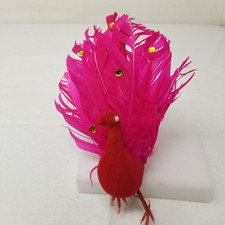 Christmas Ornament Red Peacock with Pink Feather Tail Sequins Foam Tree Decor