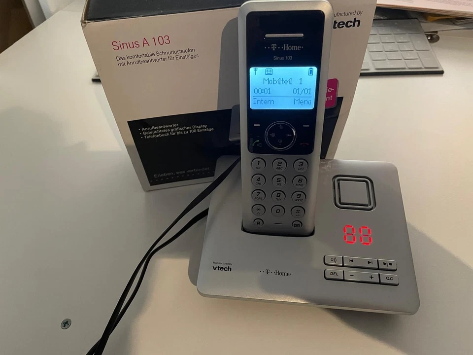 Sinus A103 Schnurlostelefon m. AB, Basis, Mobilteil, Kabel, leichte Gebrauchsspu - Bild 2 von 4