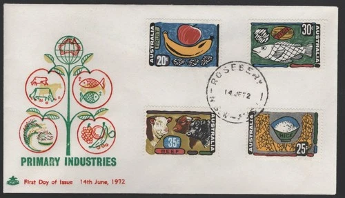 1972 Australia PRIMARY Industries Unused ROYAL FDC - Green/Red Cachet