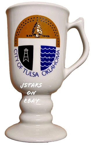 1960s 1970s CITY OF TULSA, OK HALL RESTAURANT WARE PEDESTAL COFFEE MUG VINTAGE