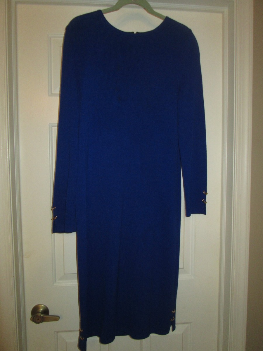 VINTAGE ST. JOHN MARIE GRAY ROYAL BLUE KNIT DRESS, SZ 2