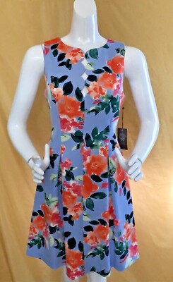 vince camuto floral fit and flare dress Vince Camuto Plum Floral Print Fit-and-Flare Dress – SilkRoll main image 0