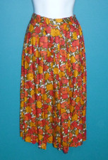 Vtg 50s 60s Cotton Floral Skirt Size Metal Zip Orange Red GOld 25" Waist