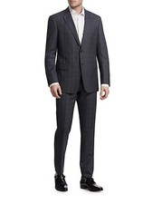 NWT Giorgio Armani Black Label Charcoal Gray/Blue Windowpane Suit Size 48R/38R