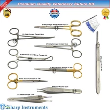 Veterinary Suture Removal Instruments Kit Surgical Forceps Scissor Scalpel Blade