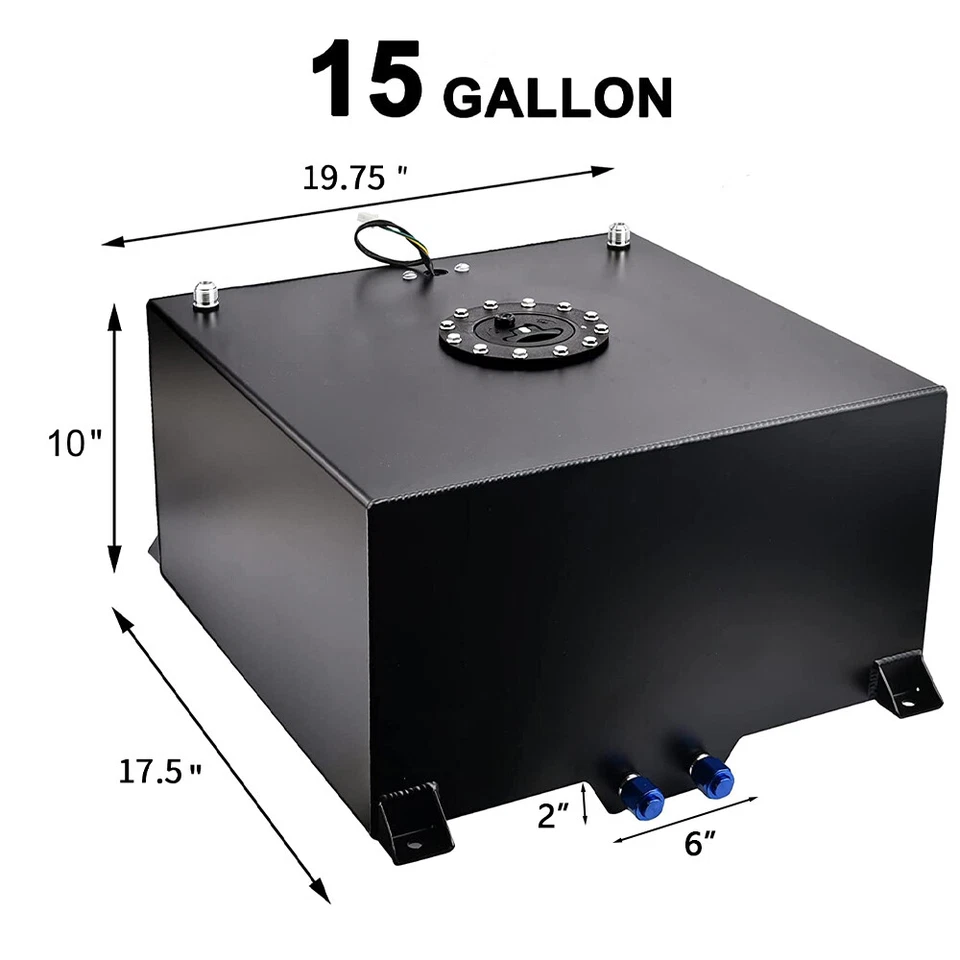 15Gallon Coated Aluminum Fuel Cell Gas Tank+Cap+Level Sender+Steel Fuel Line Kit - Image 2 of 4