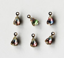 VINTAGE SMALL 6 TEAR DROP PEAR SHAPE GLASS PENDANT BEADS IRIS • 8x6mm