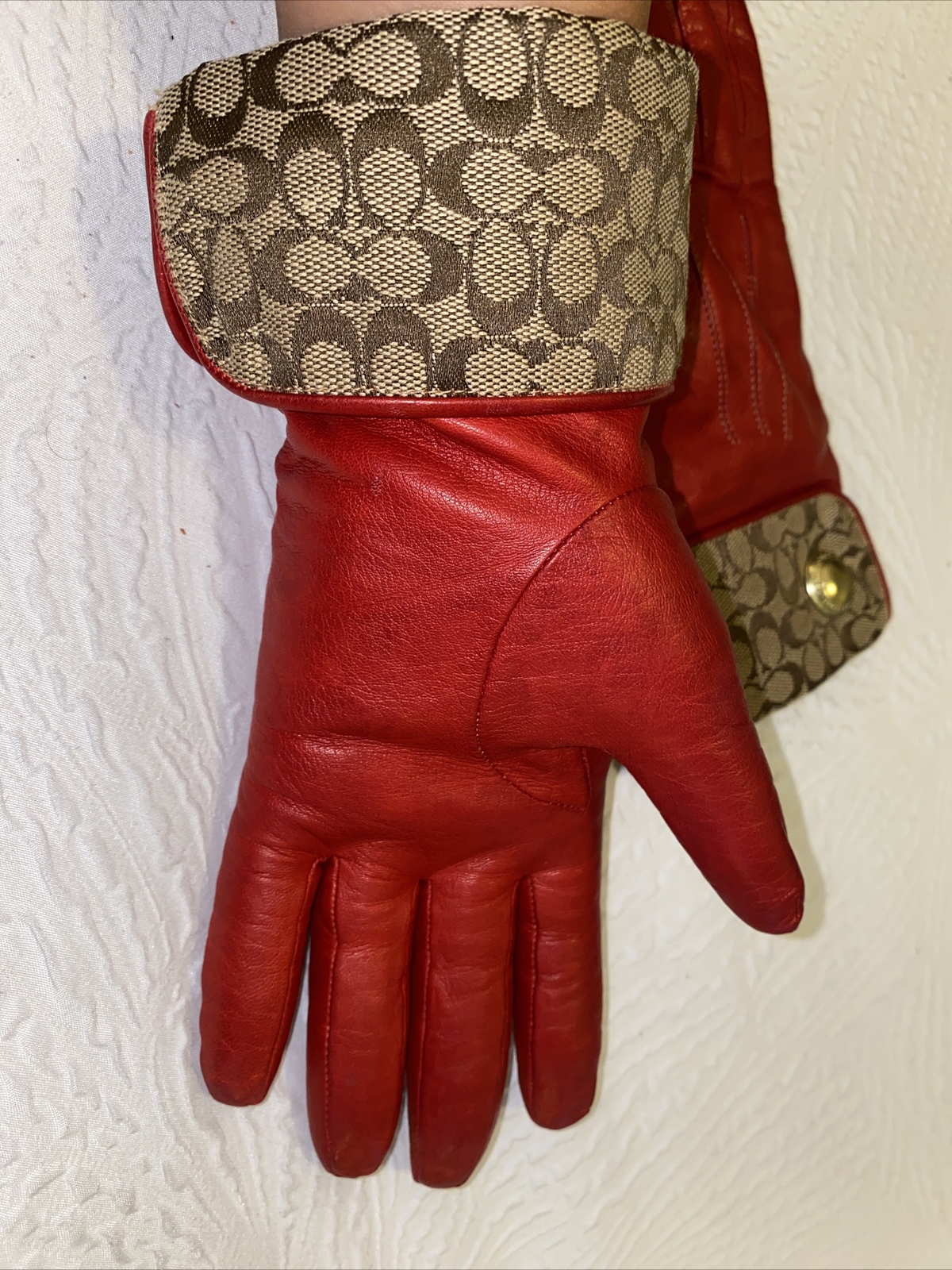 Coach Women’s Red Leather Gloves Sheep Leather With C… Gem