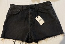 Forever 21 Womens Shorts 30 10  Button Front Cut Off Black Denim NWT