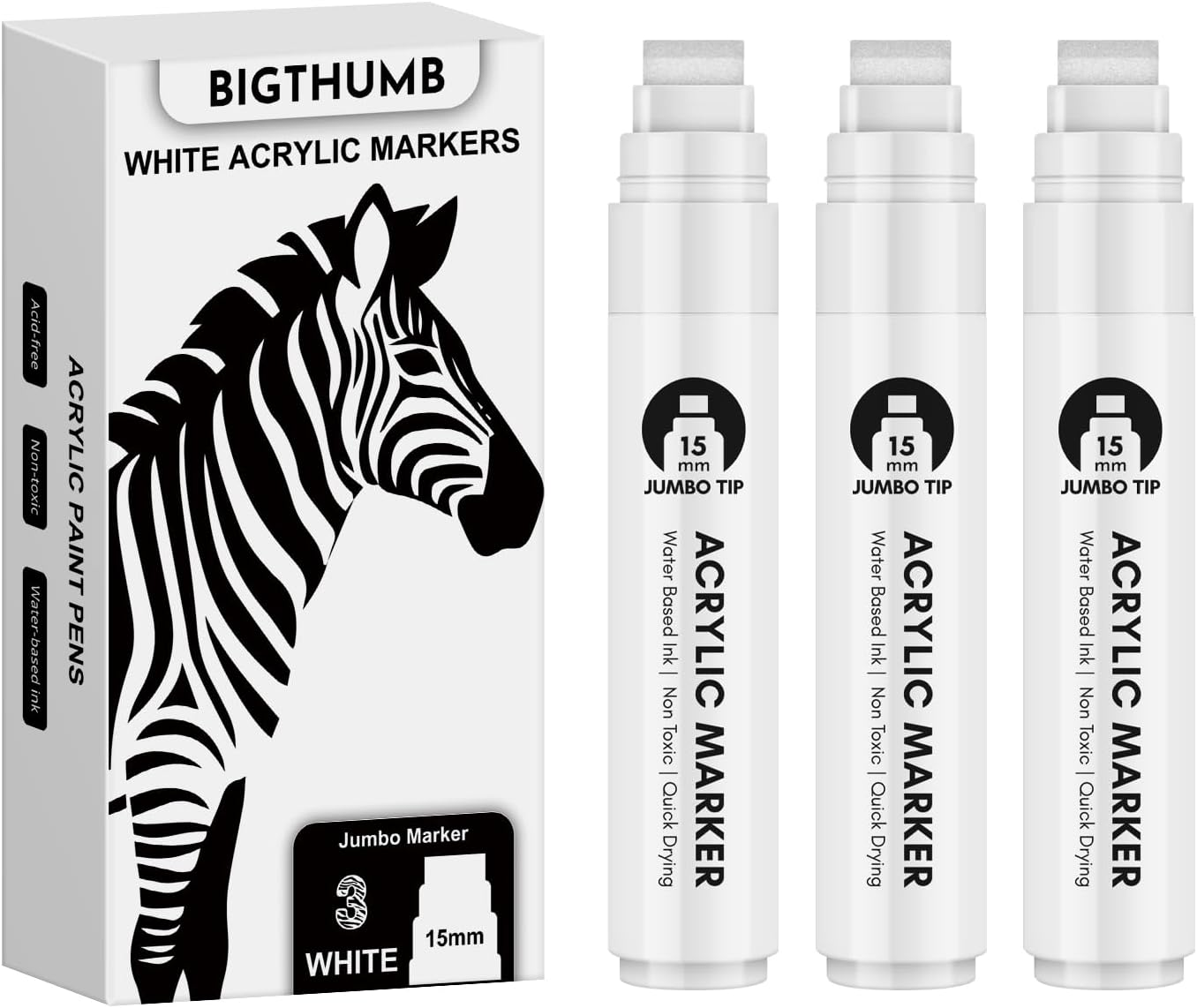 Thick White Jumbo Poster Markers: 3 Pcs 15Mm Wide Tip Large Acrylic Paint Pens B