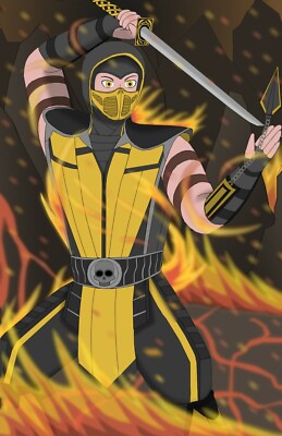 Scorpion from Mortal Kombat Fan Art Poster New Original Art - 11'' (W) x 17'' (H)