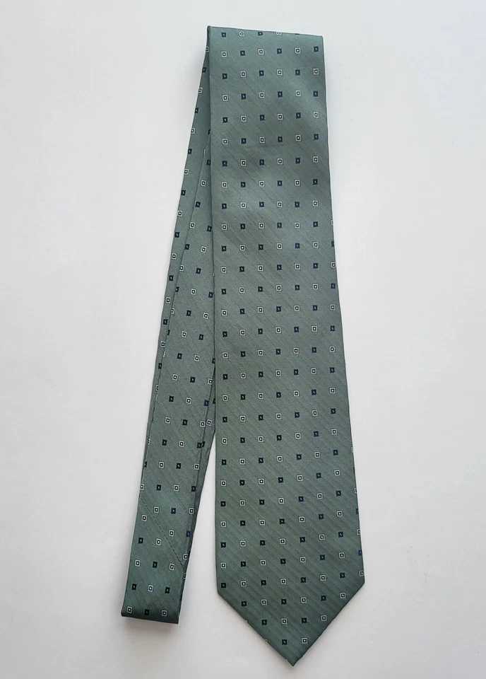 Corbata de cuello largo para hombre Calvin Klein 100 % seda verde azul blanco estampado geométrico Foto 2 de 4