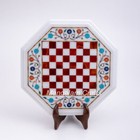 15" Marble Chess Game Table Multi Semi precious stones Inlay Work