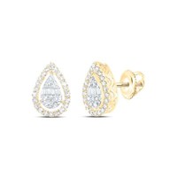 10K Gelbgold Echte Baguette Diamant Unisex Tropfen Halo Ohrstecker 3/8 CT
