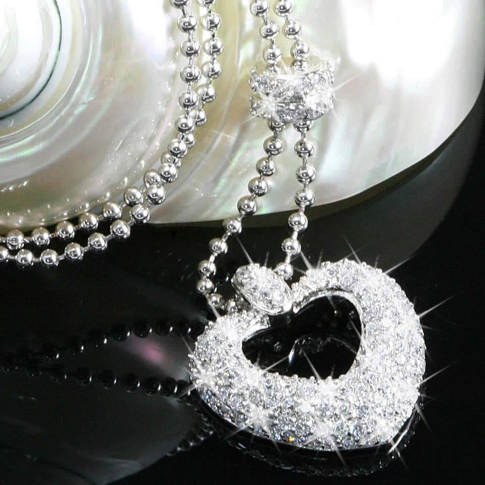 Collana Donna Cuore Ciondolo Zirconi 750er Oro 18Karat Placcato Argento A1040 - Immagine 2 di 4