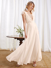 REFORMATION Peppermint wrap Dress ruffle trim sz XS / S maxi Champagne pink