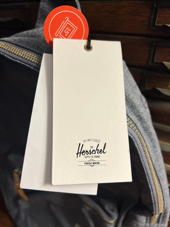 New! HERSCHEL Denim Indigo Blue Settlement 15" Laptop Backpack Dark Chambray NWT - Image 4 of 4