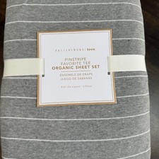 POTTERY BARN TEEN PINSTRIPE FAVORITE TEE ORGANIC SHEET SET, FULL ~ HEATHER GREY