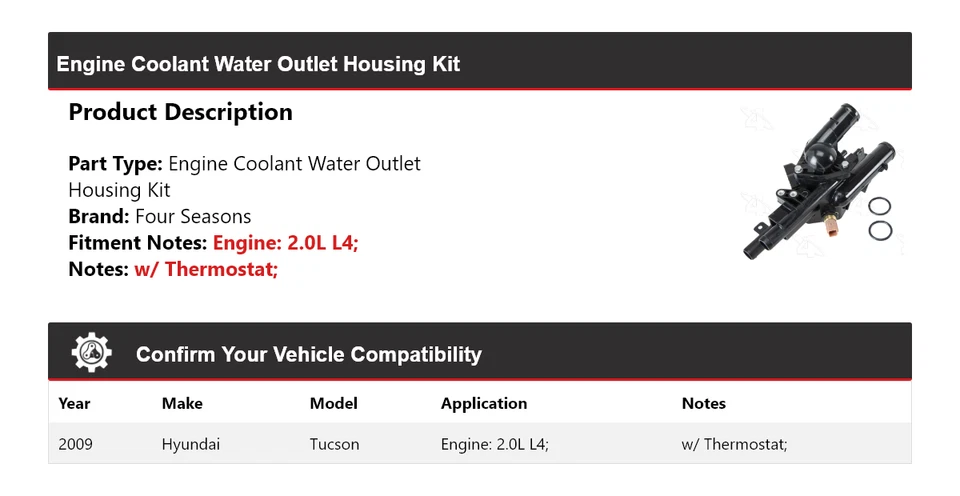 Kit de carcasa de salida de agua refrigerante motor Hyundai Tucson 2009 4 estaciones Foto 2 de 4