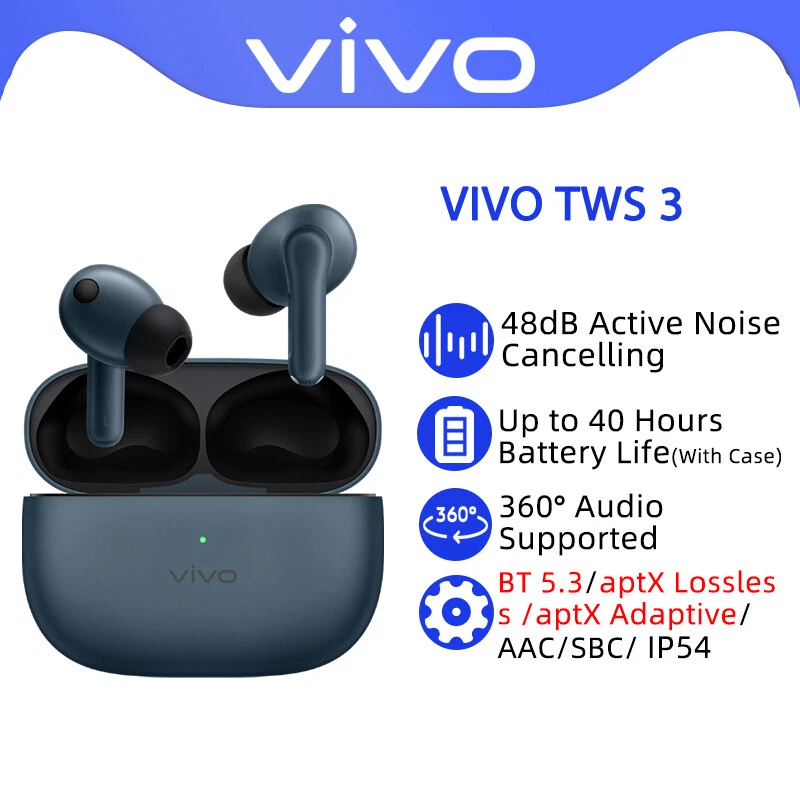 Original Vivo TWS 3 TWS Earphone Active Noise Cancelling Wireless Bluetooth 40H