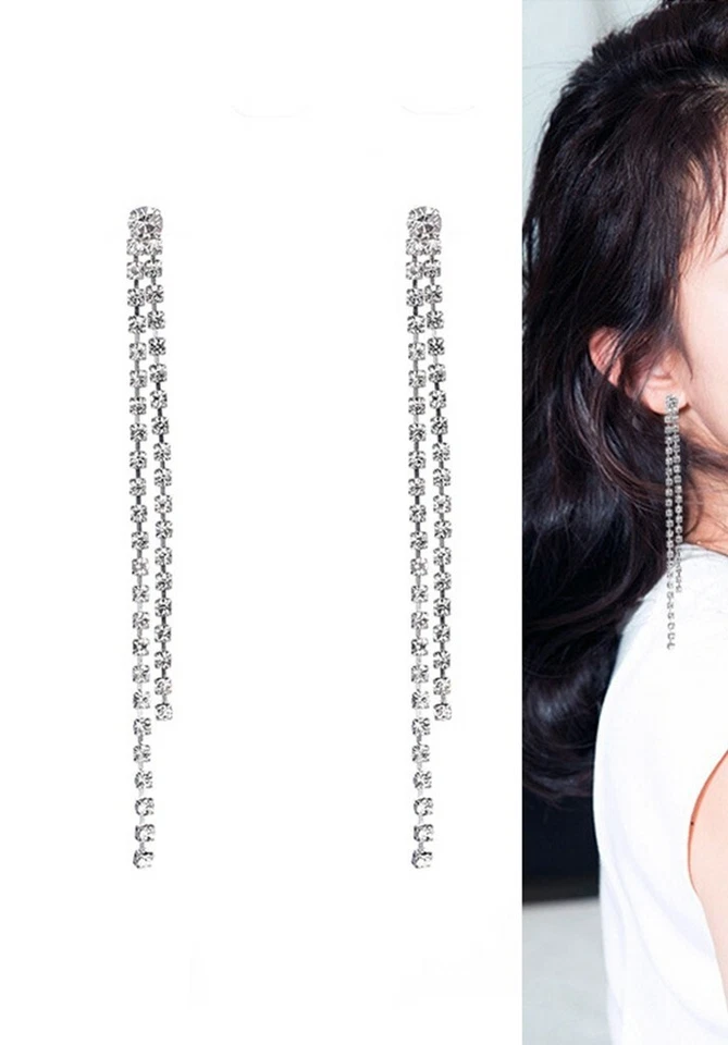 Mujeres Preciosos Pendientes Cristal Doble Línea Borla Gypsophila bling Ins 0555 Foto 4 de 4