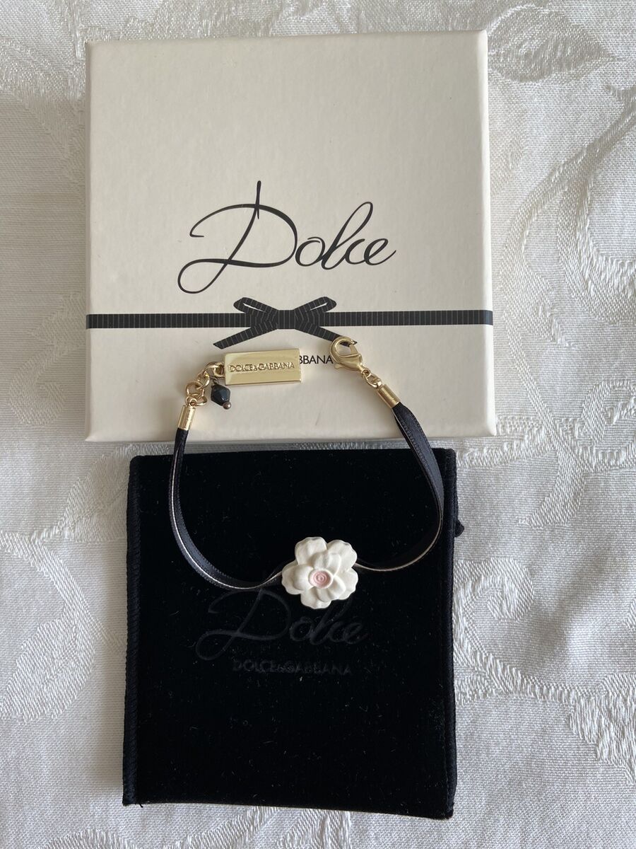 Dolce & Gabbana Bracelet, Black & gold Ribbon ,Flower White Dolce & Gabbana Bracelet, Black & gold Ribbon ,Flower White