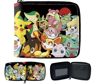POKEMON CHARACTERS MULTI-COLOR Zippered WALLET Card Holder Money
