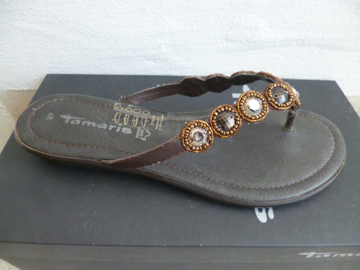 Damen Tamaris Zehenstegpantolette Sandalen Pantoletten braun NEU