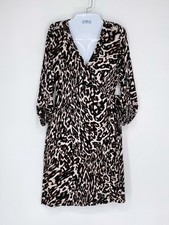 CALVIN KLEIN Brown Black White Animal Print V Neck Wrap Dress Women’s Size 4