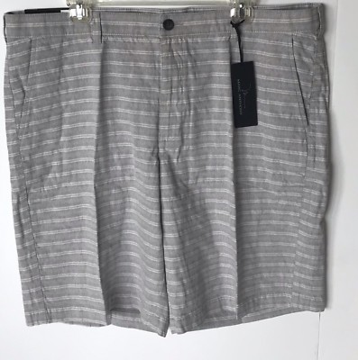 Marc Anthony Mens Cotton Shorts Slim Fit Texture Striped Gray White  Size 40