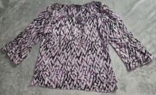 Nine West Shirt Women's Size 8 Purple Abstract Print Blouse 100% Silk!