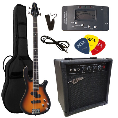 E-Bass NATUR HOLZ-AUSFÜHRUNG Stimmgerät,Set,Verstärker B25,Gigbag,Zubehör, JB10N