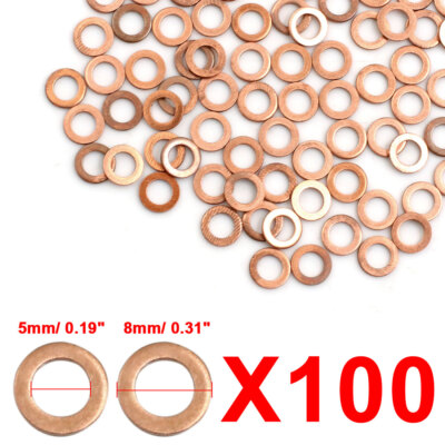 100pcs 5mm Inner Diameter Copper Washers Flat Sealing Gaskets Rings