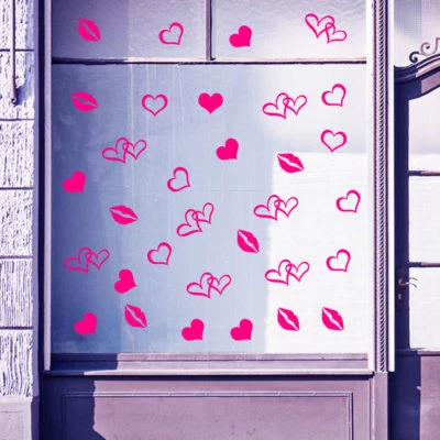 VINYL CONCEPT Valentines Day Lips and Hearts Shop Window Love Decorations Decals Stickers A328